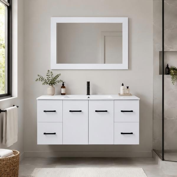 MUEBLE PARA BAÑO FLOTANTE SALAMANCA 40" BLANCO PVC CON ESPEJO