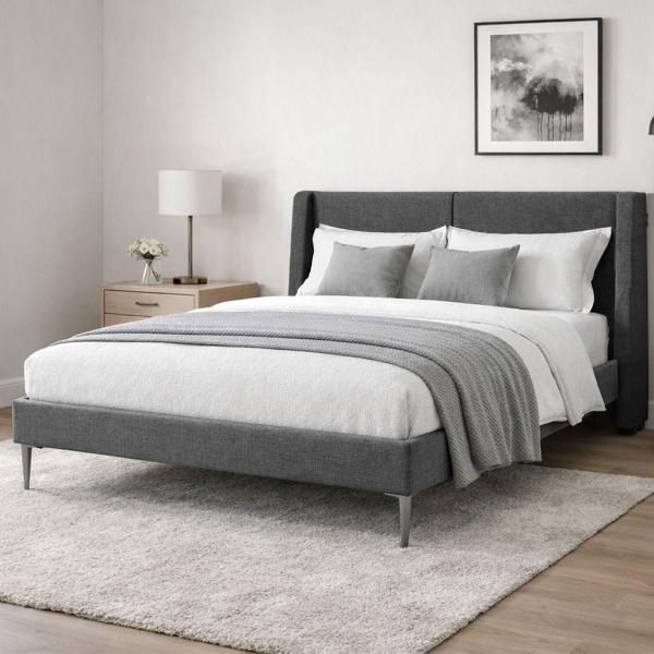 CABECERA QUEEN SIZE DICASA MILAN GRIS OSCURO + BASE SLIM