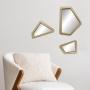 SET DE ESPEJOS 3 PIEZAS GEOMÉTRICOS CON MARCO DE PLÁSTICO DORADO 25 X 33.5 CM DECORATIVO MODERNO