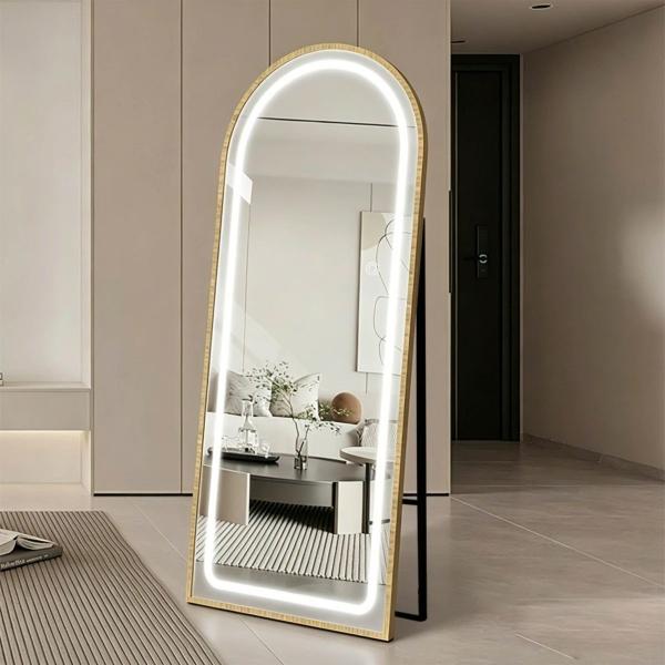 ESPEJO DE CUERPO COMPLETO DE PISO CON MARCO DE ALUMINIO DORADO 155 X 50 CM MODERNO LED