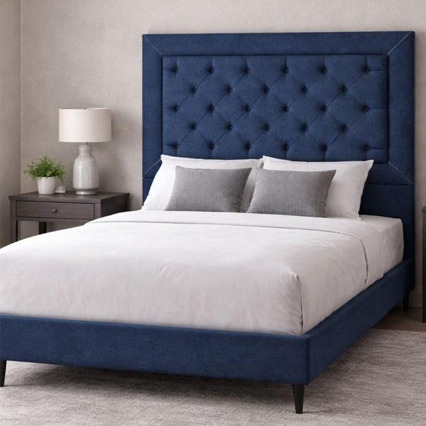 CABECERA KING SIZE DICASA MARY AZUL + BASE CAMA SLIM
