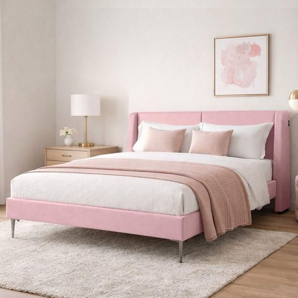 CABECERA QUEEN SIZE DICASA MILAN ROSA + BASE SLIM