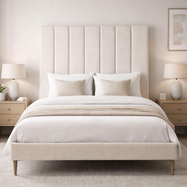 CABECERA QUEEN SIZE DICASA ARGOS BEIGE + BASE CAMA SLIM