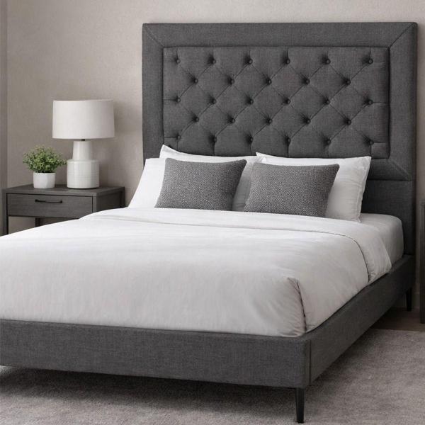 CABECERA KING SIZE DICASA MARY GRIS OSCURO + BASE CAMA SLIM