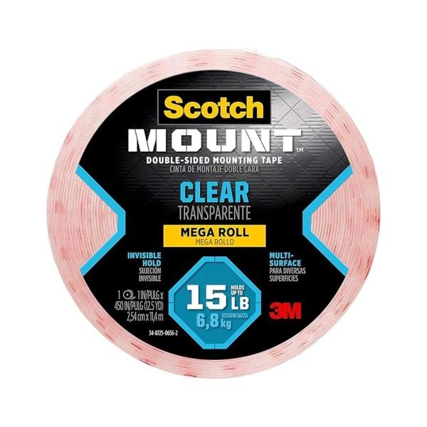 Cinta de Montaje Doble Cara Scotch Mount Transparente Mega Rollo, 1 pieza
