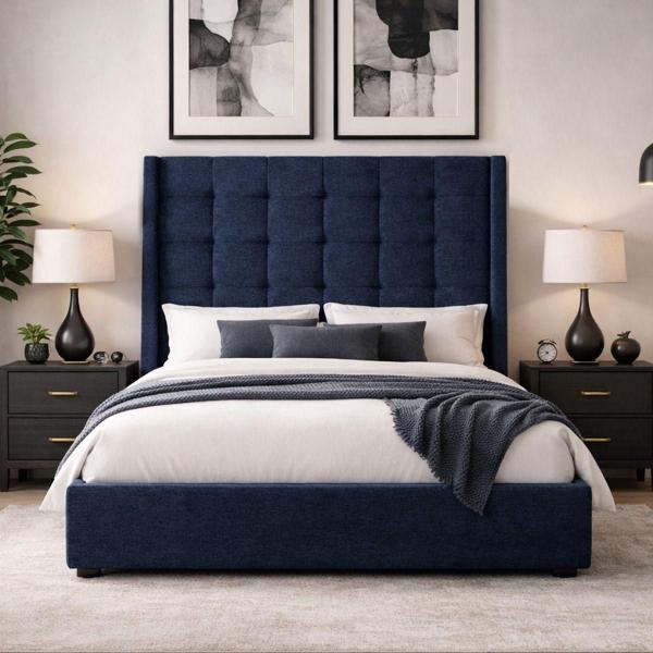 CABECERA KING SIZE DICASA TITAN AZUL + BASE CAMA