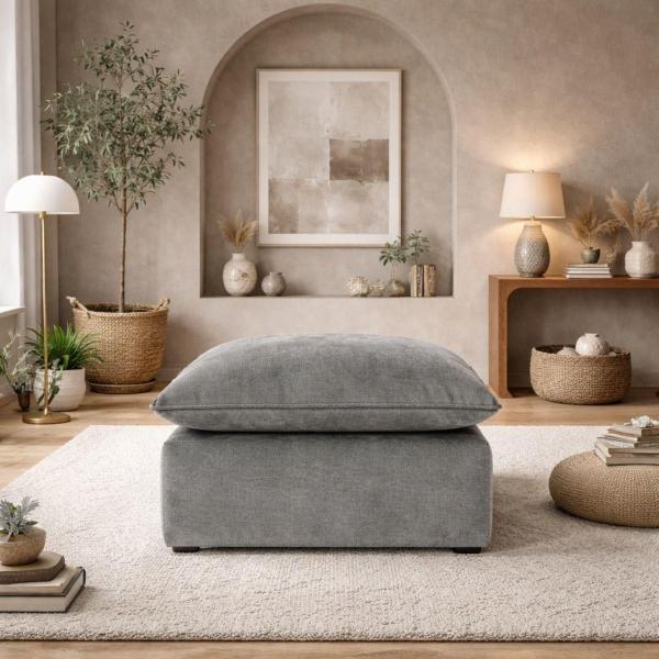 SALA ESQUINERA 3 PLAZAS CON 2 TABURETES ACOLCHADO HULE ESPUMA FIBRA DOWN GRIS MADERA SOLIDA