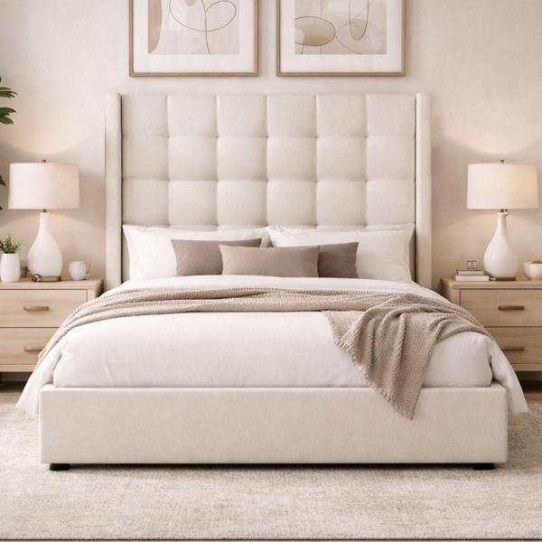 CABECERA MATRIMONIAL DICASA TITAN BEIGE CLARO + BASE CAMA