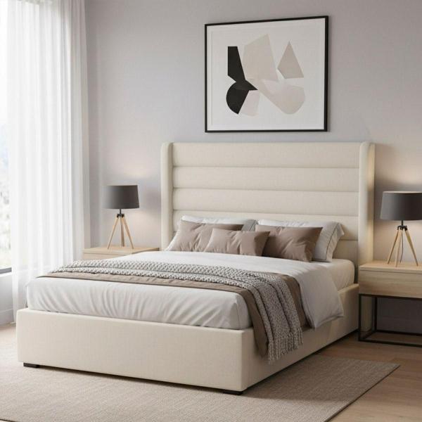 CABECERA QUEEN SIZE POLAR TAPIZADA CREMA CONTEMPORÁNEA ACOLCHONADA PARA RECÁMARA