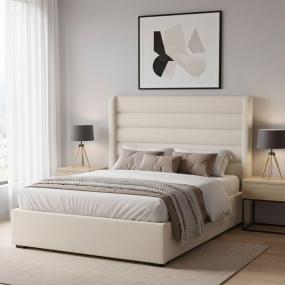 CABECERA QUEEN SIZE POLAR TAPIZADA CREMA CONTEMPORÁNEA ACOLCHONADA PARA RECÁMARA