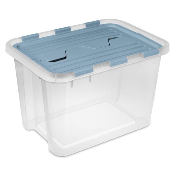 CAJA ORGANIZADORA TRANSPARENTE 28 L PLÁSTICO TAPA TRANSPARENTE AZUL CON ASAS INTEGRADAS