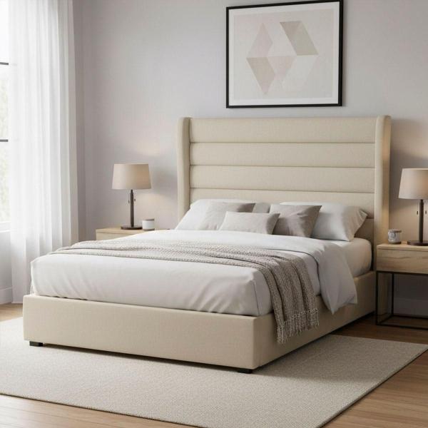 CABECERA MATRIMONIAL POLAR TAPIZADA CREMA CONTEMPORÁNEA ACOLCHONADA PARA RECÁMARA
