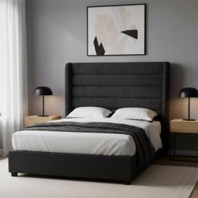 CABECERA QUEEN SIZE POLAR TAPIZADA NEGRA CONTEMPORÁNEA ACOLCHONADA PARA RECÁMARA