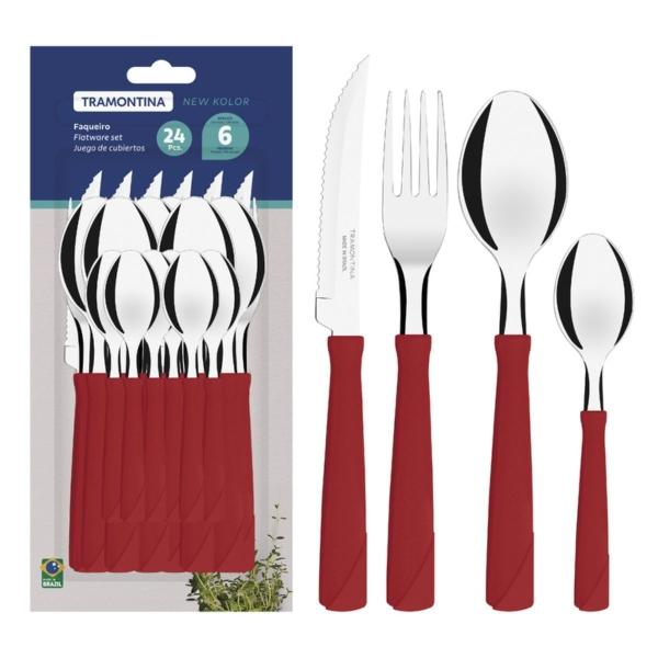 Juego de Cubiertos Tramontina New Kolor Rojo, 24pzs.