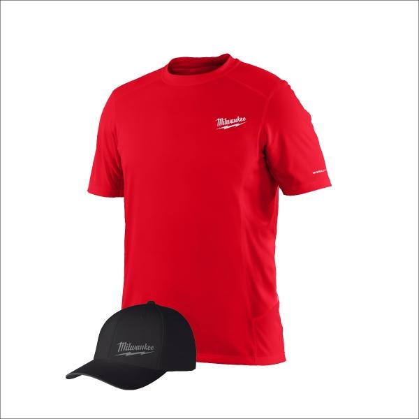COMBO CAMISA WORKSKIN MANGA CORTA ROJA TALLA M Y GORRA GRIDIRON NEGRA MILWUAKEE