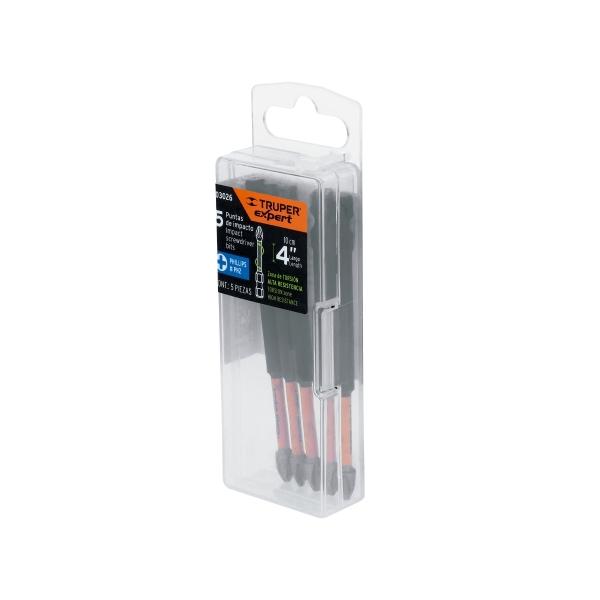 ESTUCHE CON 5 PUNTAS DE CRUZ PH2 DE IMPACTO LARGO 4" ACERO S5 EXPERT