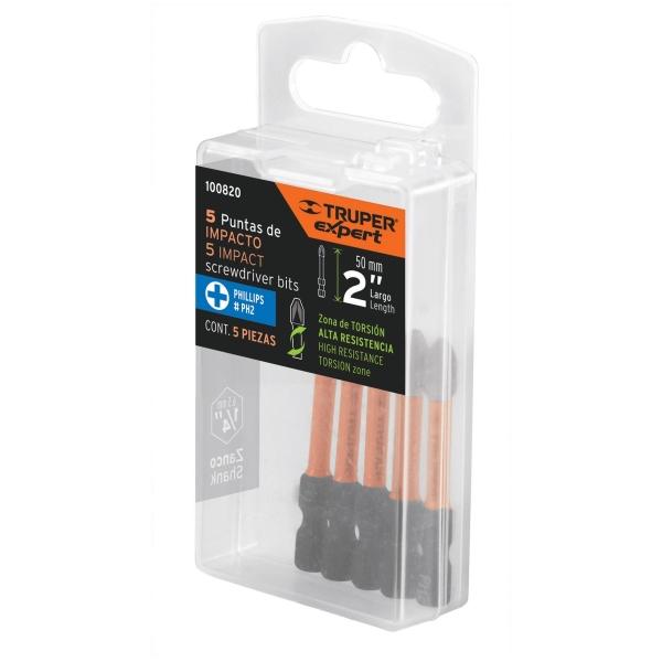 ESTUCHE CON 5 PUNTAS DE CRUZ PH2 DE IMPACTO LARGO 2" ACERO S5 EXPERT