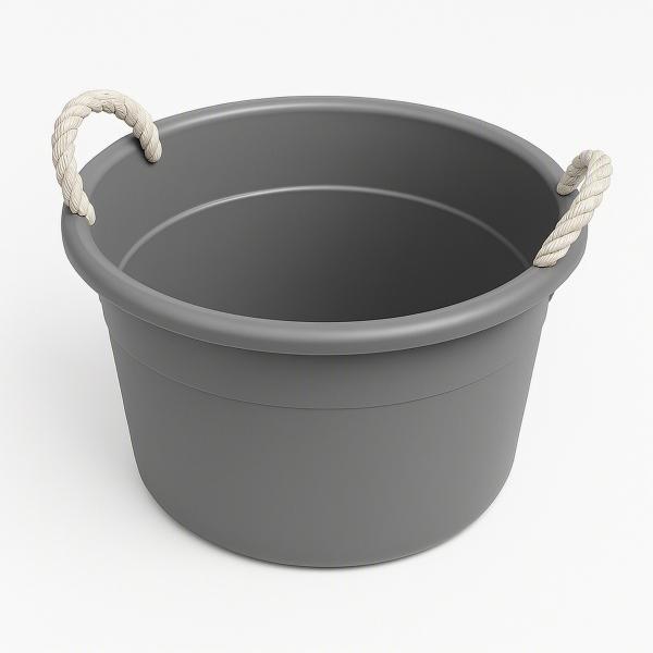 CONTENEDOR CIRCULAR GRIS ASAS BLANCO 68L