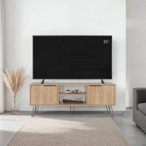 MESA PARA TV ALI CAFÉ CLARO Y WENGUE CON ESPACIO PARA TELEVISOR DE 65 PULGADAS.
