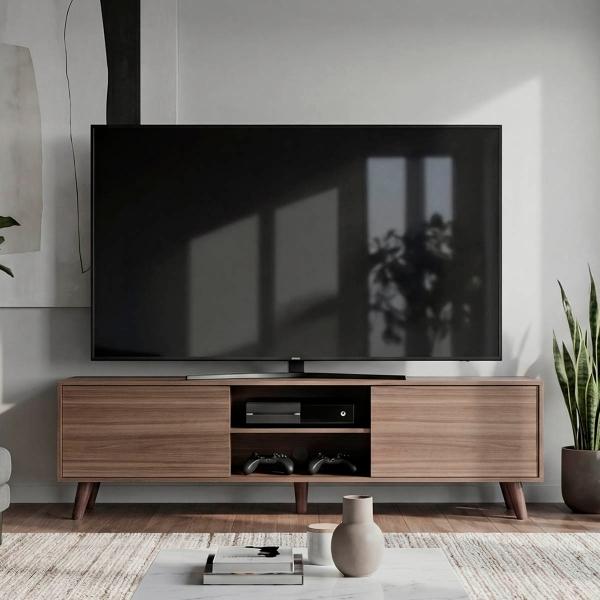 MESA PARA TV TELMO CHOCOLATE CON ESPACIO PARA TV HASTA DE 80 PULGADAS.
