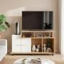 MESA PARA TV ATENA MIEL Y BLANCO CON ESPACIO PARA TELEVISOR DE 44 PULGADAS.