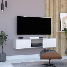 MESA PARA TV FLOTANTE GLEID BLANCO CON DOS PUERTAS ABATIBLES.