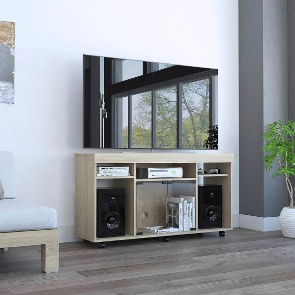 MESA PARA TV VELMONTE BEIGE CON ESPACIO PARA TELEVISOR DE HASTA 46 PULGADAS.