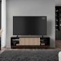 MESA PARA TV SMITH NOGAL EUROPEO Y ROBLE NATURAL CON PUERTA CORREDIZA.