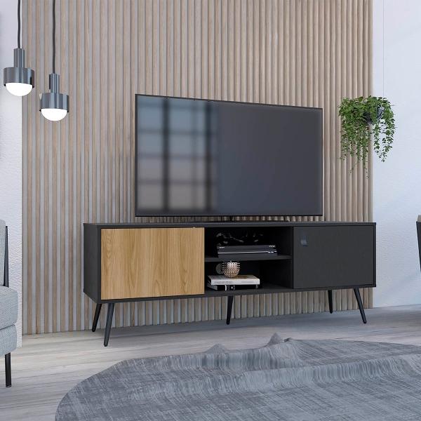 MESA PARA TV MIRABELLA WENGUE Y MIEL CON DOS PUERTAS PARA TV DE 65 PULGADAS.