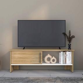 MESA PARA TV NAVI FRESNO EUROPEO Y BLANCO DUQUEZA PARA TELEVISOR HASTA 55 PULGADAS CON PUERTA.