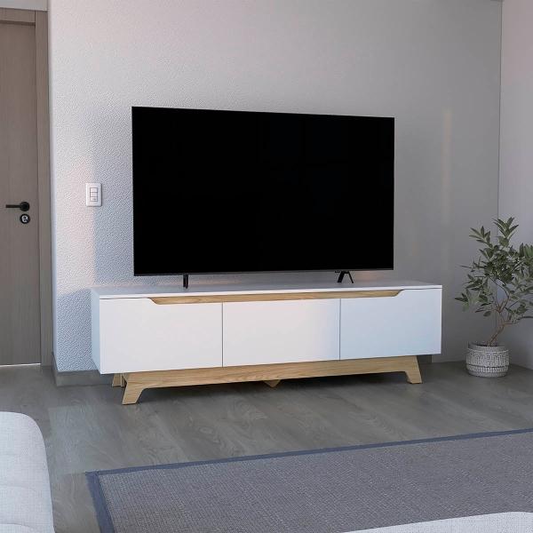 MESA PARA TV TOULO BLANCO Y FRESNO CON ESPACIO PARA TV DE 80 PULGADAS.