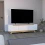 MESA PARA TV TOULO BLANCO Y FRESNO CON ESPACIO PARA TV DE 80 PULGADAS.