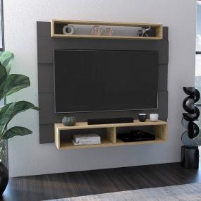 PANEL DE TV CHARES PLATA OSCURO Y MACADAMIA CON ESPACIO PARA TELEVISOR DE HASTA 55 PULGADAS.