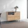 MESA AUXILIAR RECIBIDOR MONACO CAFÉ CLARO Y PIEDRA CON DOS PUERTAS Y UN CAJÓN EXTENSIÓN TOTAL