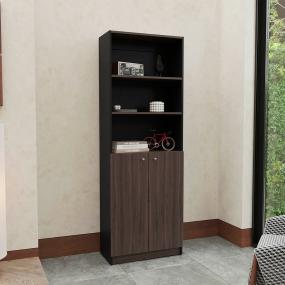 LIBRERO HOME WENGUE CON CINCO ENTREPAÑOS Y DOS PUERTAS ABATIBLES