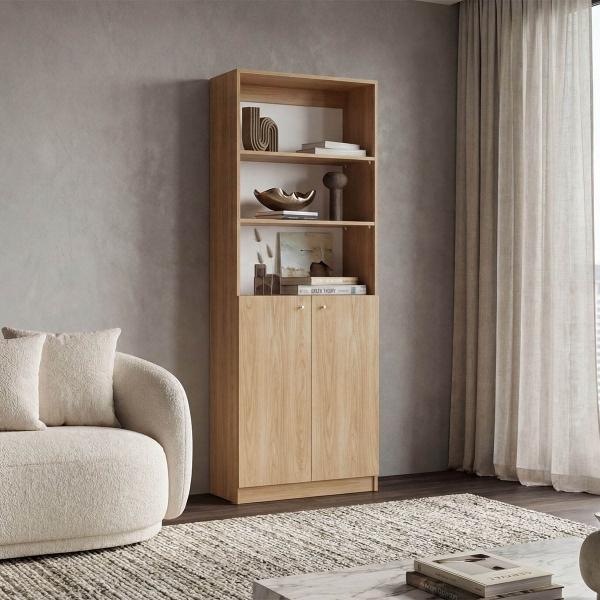 LIBRERO HOME MACADAMIA Y BLANCO
