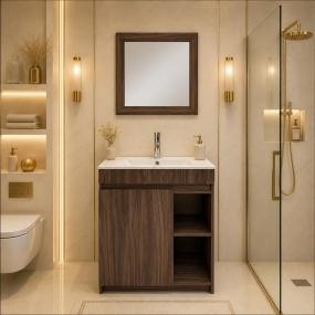 MUEBLE PARA BAÑO DE PISO OLIN 25" NOGAL MDP LAVABO MONOMANDO CONTRA