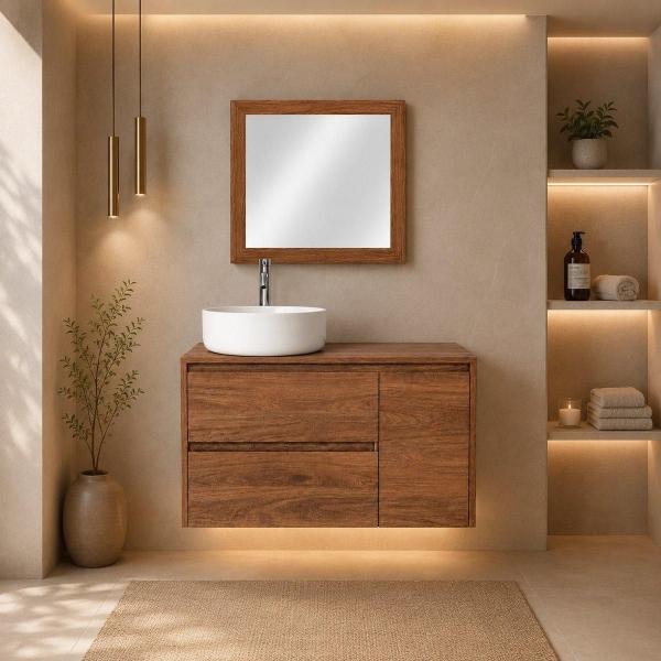 MUEBLES PARA BAÑO FLOTANTE TURNER DE 32" COGNAC MDP LAVABO MONOMANDO
