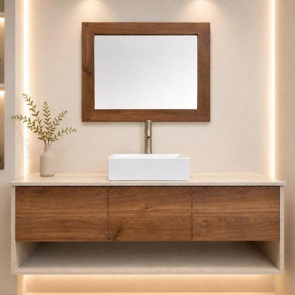 MUEBLE PARA BAÑO FLOTANTE RAFAELLO 48" ROBLE CLARO COGNAC MDP LAVABO MONOMANDO ESPEJ
