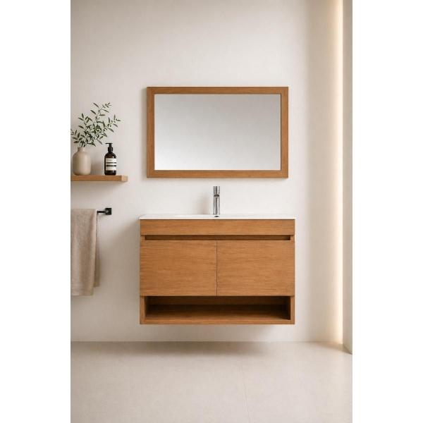 MUEBLE PARA BAÑO FLOTANTE REMBRANDT 24" COGNAC MDP LAVABO MONOMANDO ESPEJO