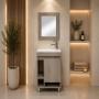 MUEBLE PARA BAÑO DE PISO GAUDI 19" ROBLE CLARO MDP LAVABO MONOMANDO ESPEJO