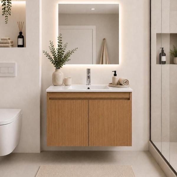 MUEBLE PARA BAÑO FLOTANTE EASTON DE 24" ROBLE CLARO MDP LAVABO Y MONOMANO