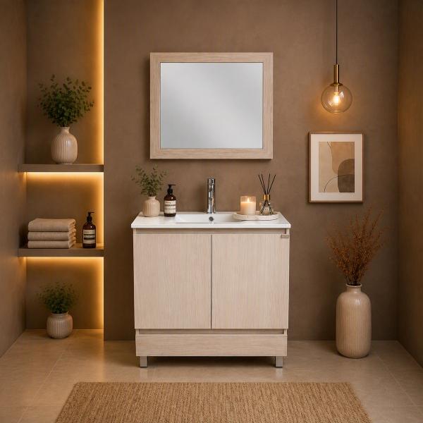 MUEBLE PARA BAÑO DE PISO LEO 29" TEKA MDP LAVABO MONOMADO ESPEJO
