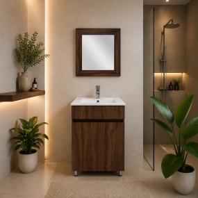 MUEBLE PARA BAÑO APISO CELLINI 21" NOGAL MDP LAVABO MONOMANDO ESPEJO