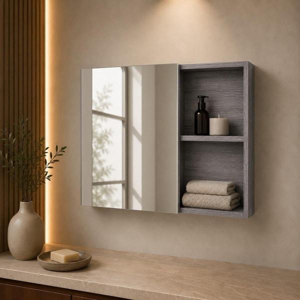 BOTIQUIN CAJU DE 50 X 12 X 40 CM GRIS 1 ENTREPAÑO INTERNO 1 REPISA LATERAL