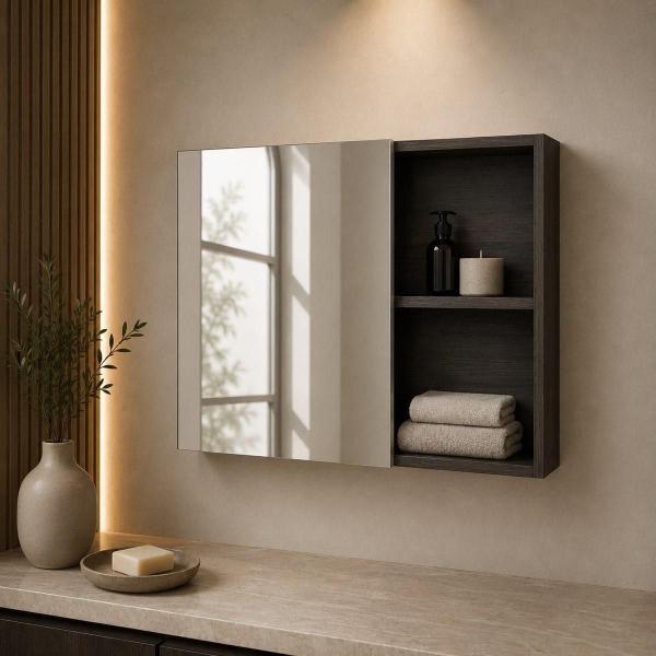 BOTIQUIN CAJU DE 50 X 12 X 40 CM CAFE OBSCURO 1 ENTREPAÑO INTERNO 1 REPISA LATERAL