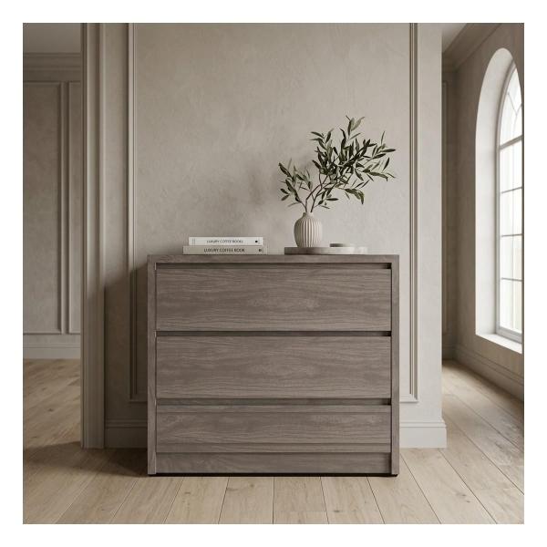 Cómoda - Cajonera con 3 Cajones Color Gris - Madera Industrializada