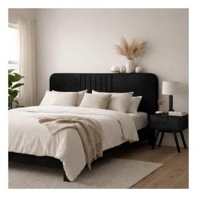 Cabecera King Size con 1 Buró Color Negro - Melamina, MDF y Tapiz