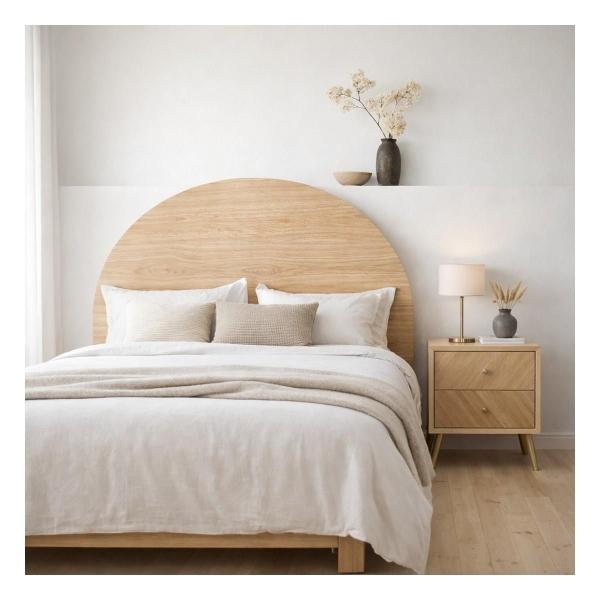 Cabecera King Size con 1 Buró Color Natural - Madera Industrializada y Melamina