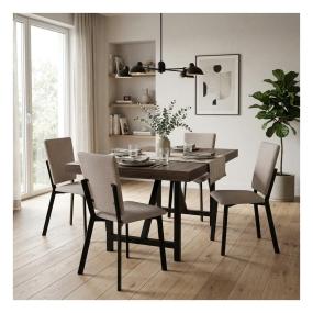 Set de Comedor para 4 Personas Zenta Luxen Color Nogal y Beige